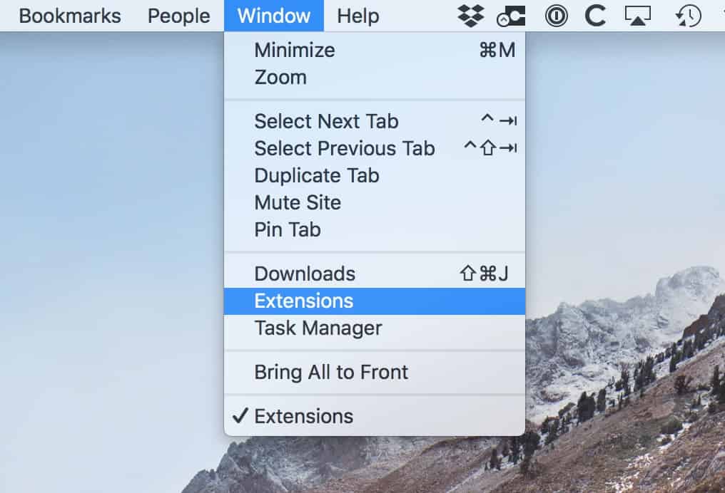 Chrome's Window Menu on the Mac