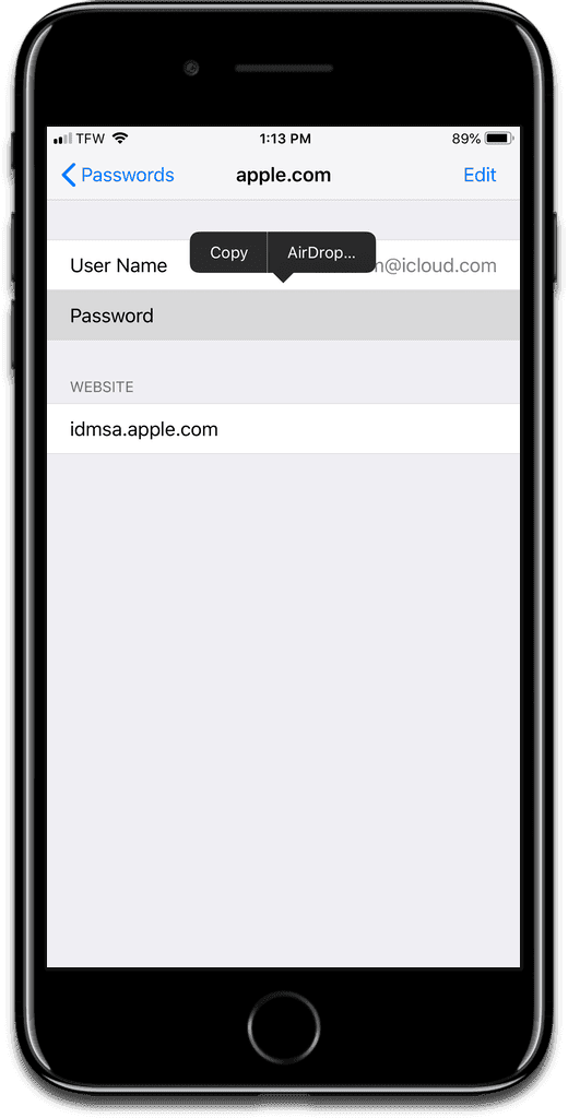 screenshot that shows how you can airdrop passwords