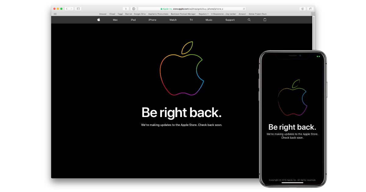 Apple Store offline with "Be right back" message
