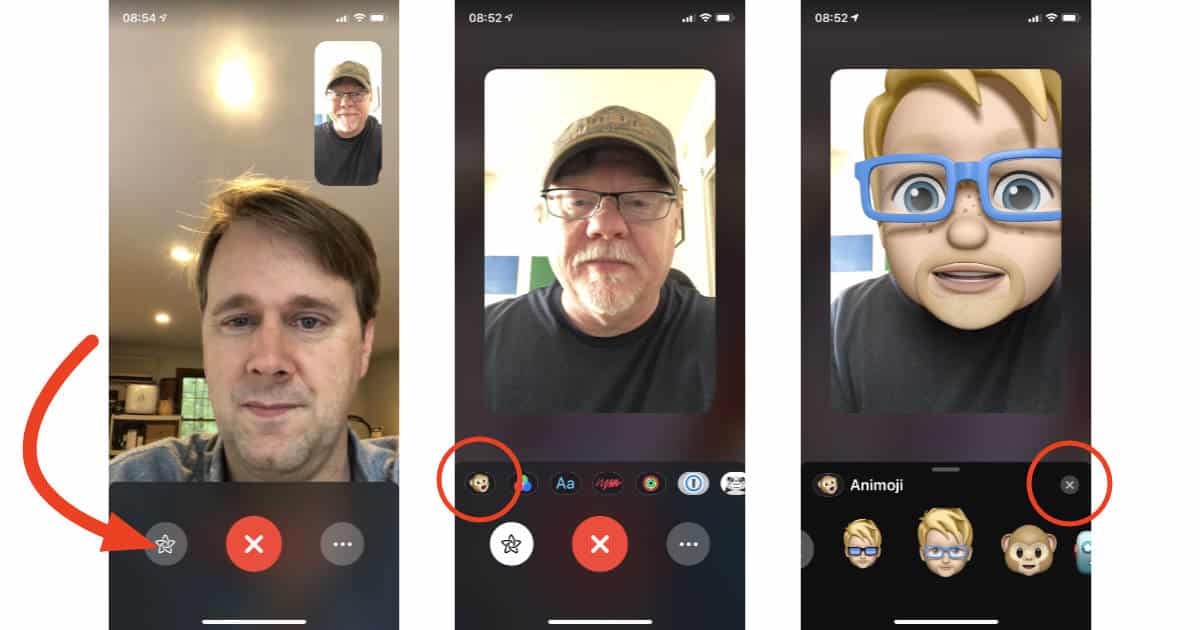 Choosing Memoji for real time camera effects in FaceTime on iPhone