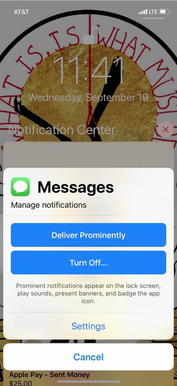 Notification CenterMessage options on iPhone