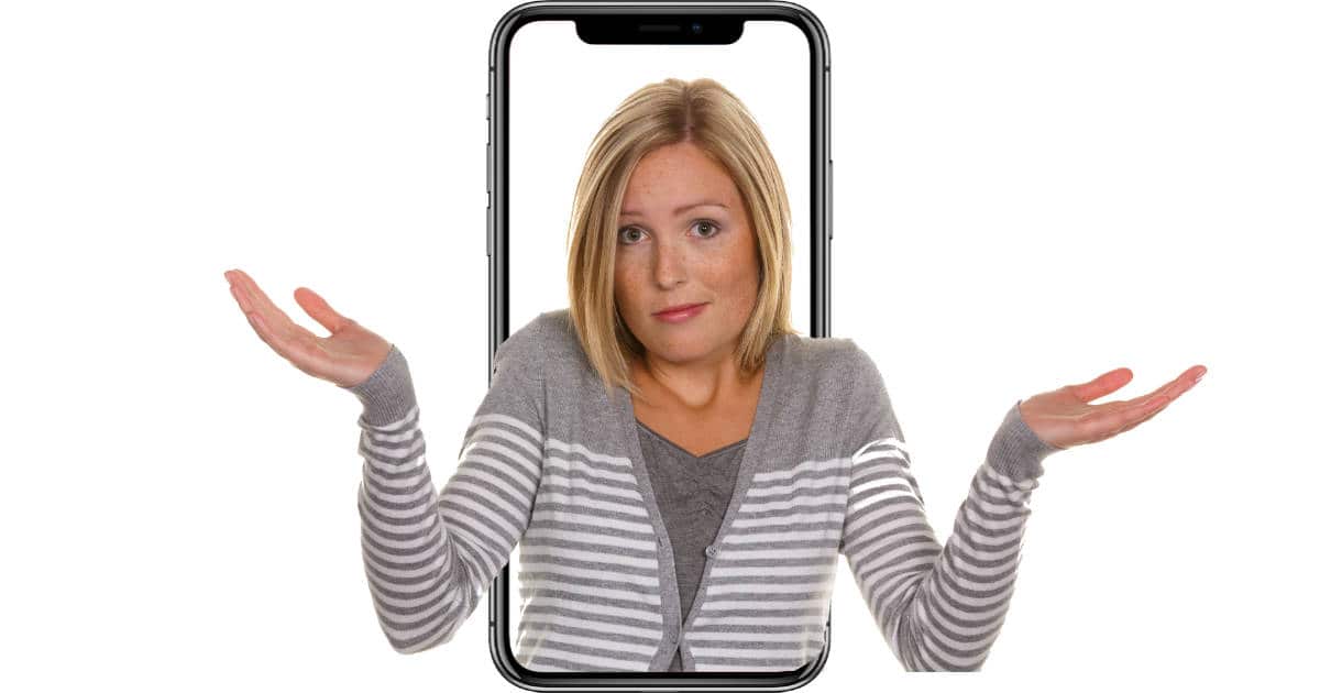 Confused woman with iPhone