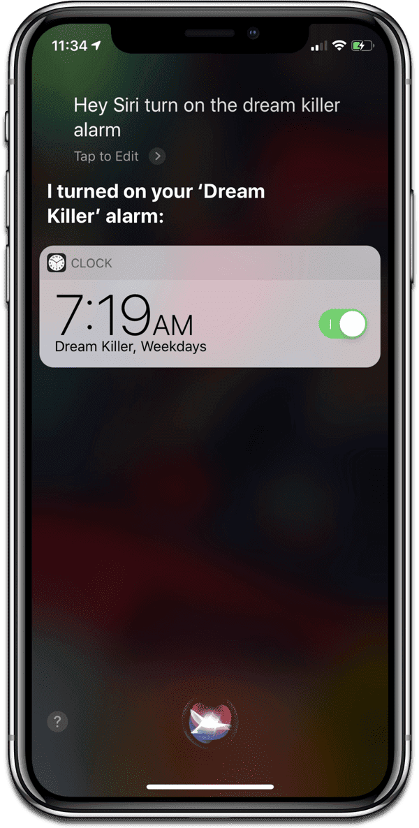 Image of named iOS alarms