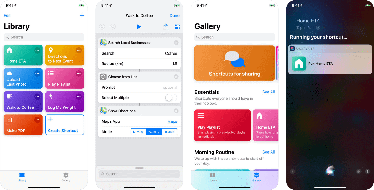 Screenshots of Siri Shortcuts