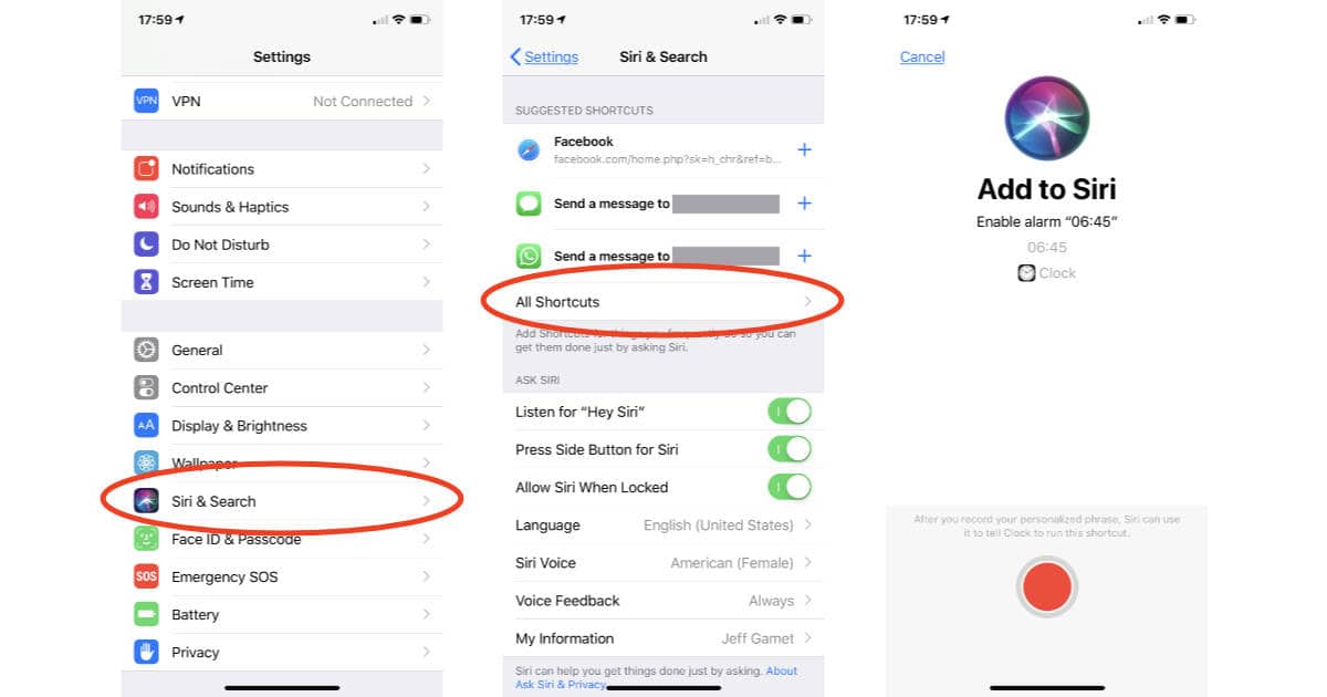 iOS 12 Siri Shortcuts settings on iPhone