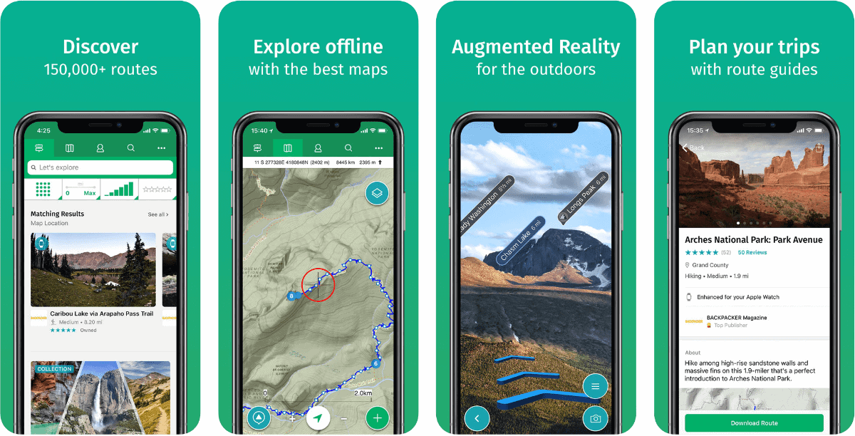 Screenshots of viewranger in our roundup of outdoor AR apps.