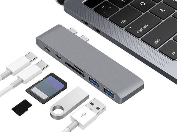 7 in 1 USB-C Hub with 2 USB 3.0 Ports 4K HDMI SD & Micro SD Card Reader USB C Hub Adapter for 2016/2017 MacBook Pro 13”and 15” Grey Thunderbolt 3 Type C Adapters 100W