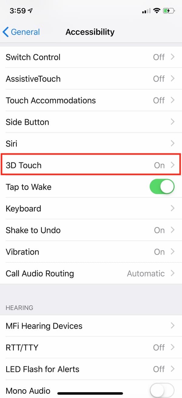 Accessibility Settings on iPhone for 3D Touch