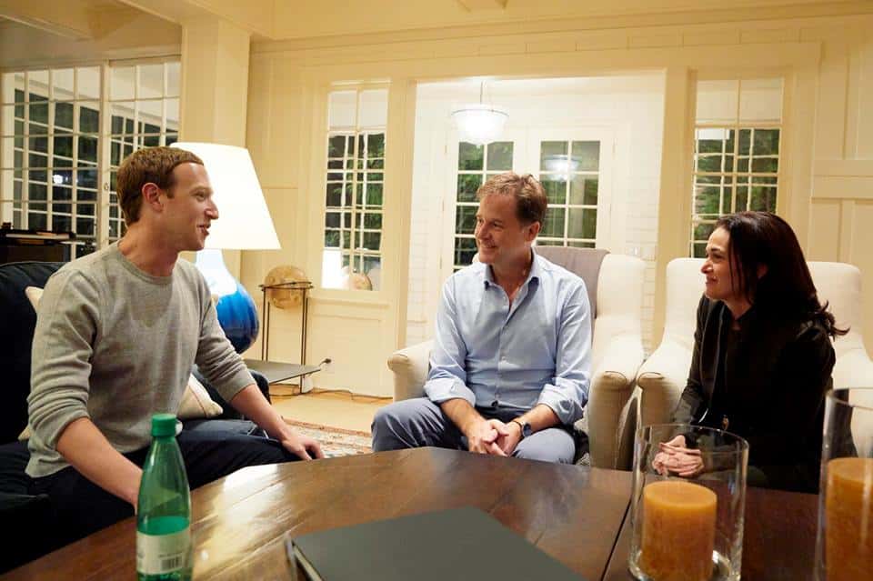 Nick Clegg with Mark Zuckerberg and Sheryl Sandberg