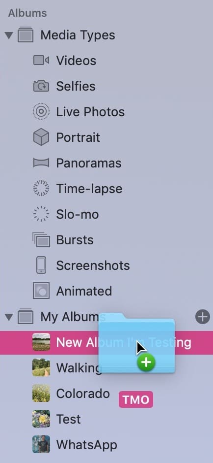 Sidebar of Photos Showing Albums on the Mac
