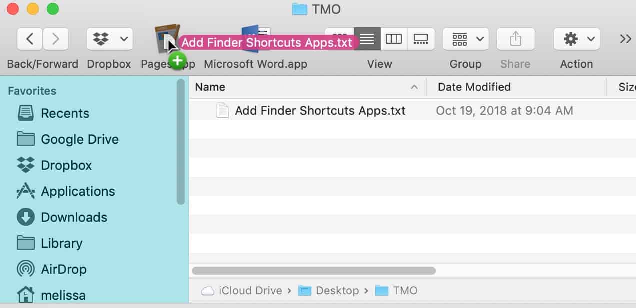 Drop File onto App Shortcut in Mac Finder window toolbar
