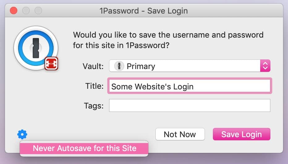 1Password "Never Autosave for this Site" Option on the Mac
