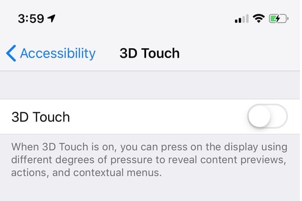 3D Touch Settings on iPhone