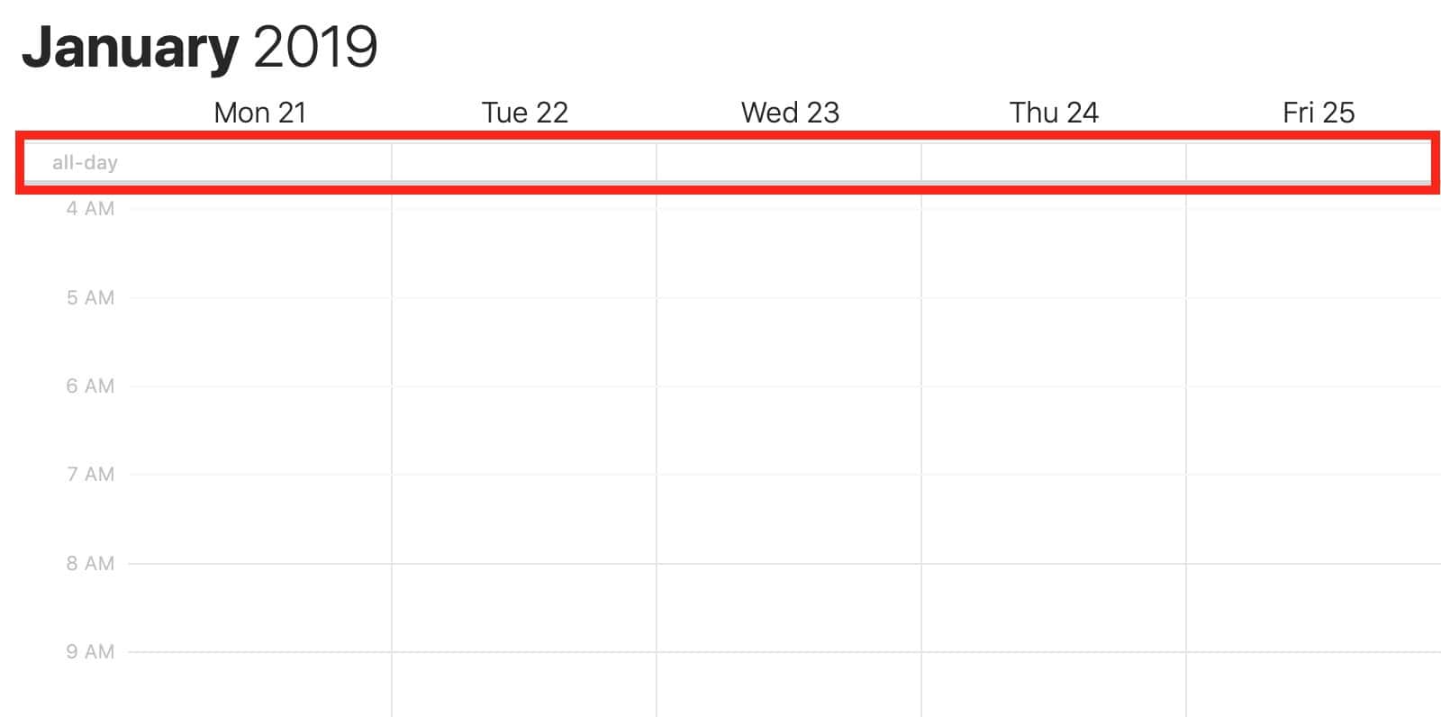 macOS Calendar All-Day Section in Week View