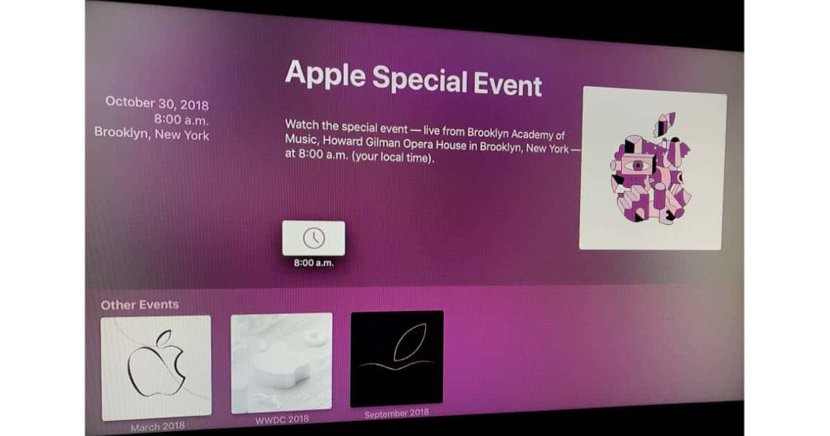 Apple TV Events app with 