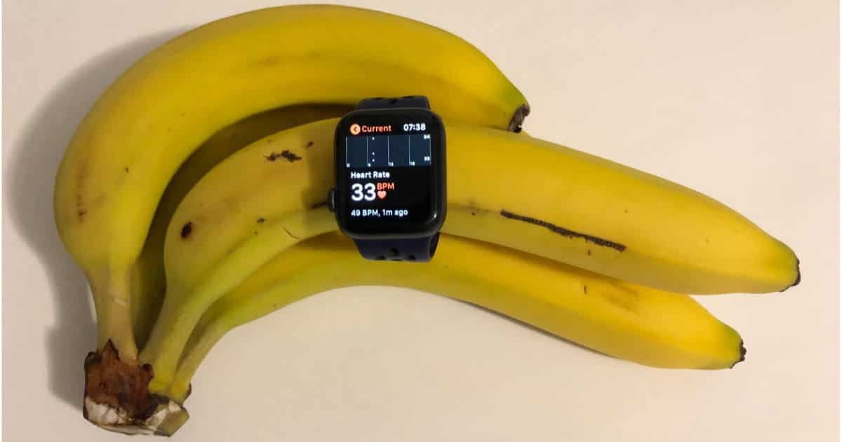 Apple Watch logging heart rate data on a banana