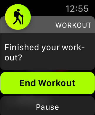 watchOS 5 End Workout notice on Apple Watch Series 4