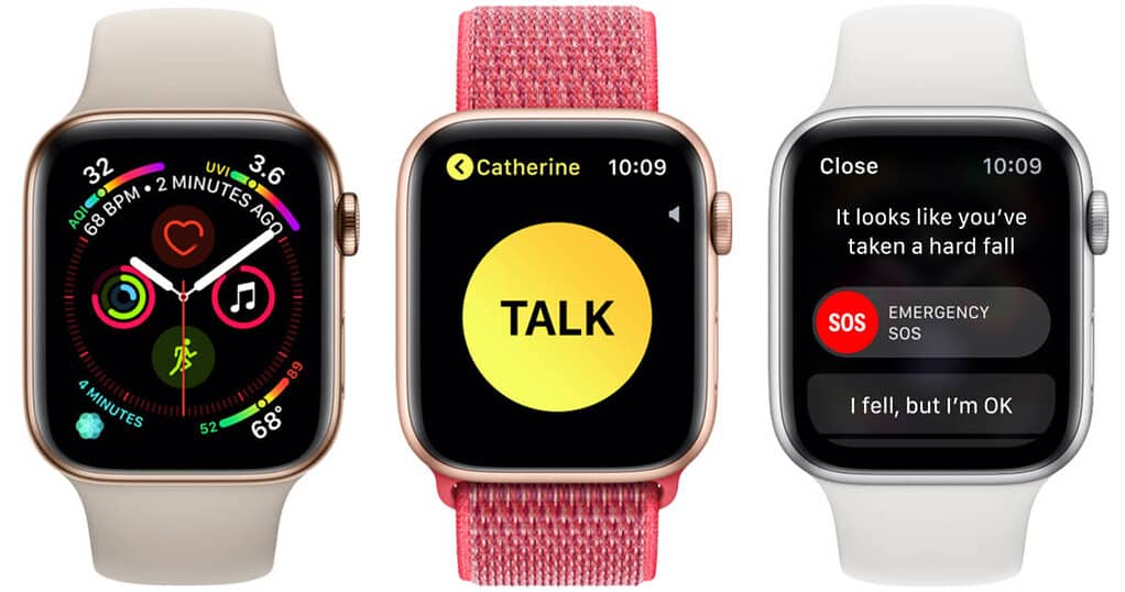 Apple Watch4 Infograph, Walkie Talkie, and SOS screens