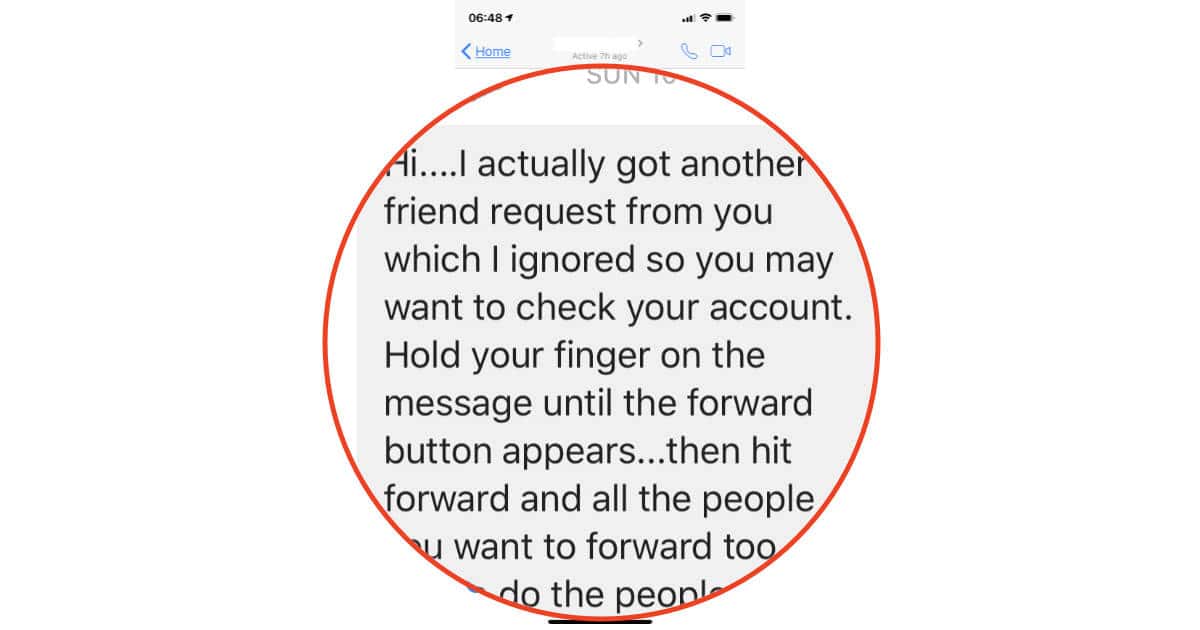 Facebook account hacked scam message