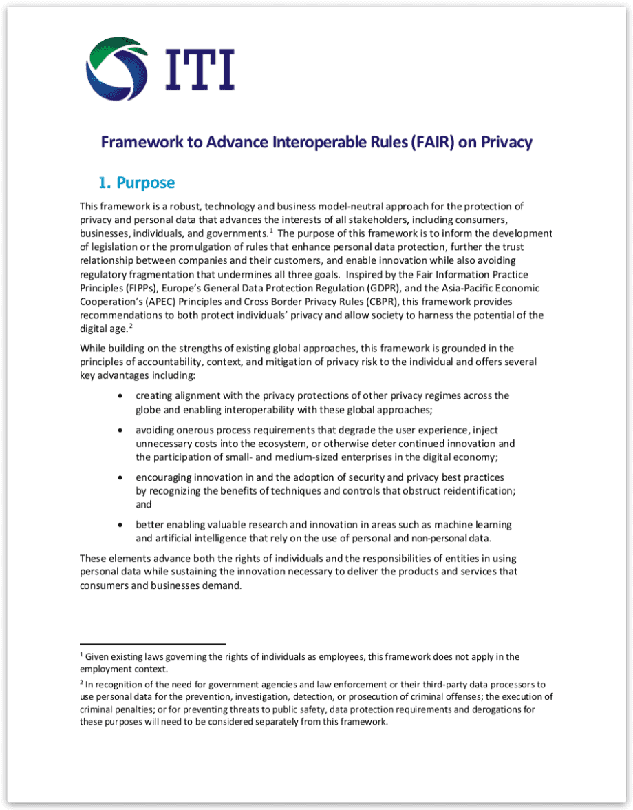 Image of the privacy regulation framework from ITI