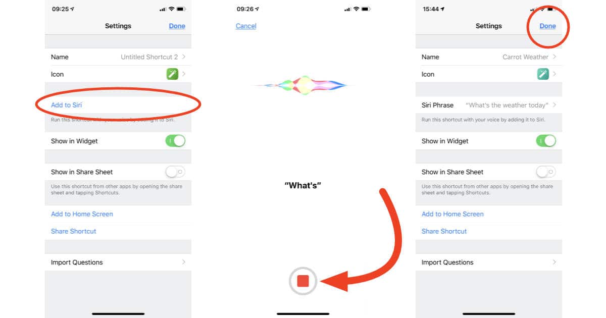 Adding a Siri voice command to a shortcut in iOS 12 on iPhone