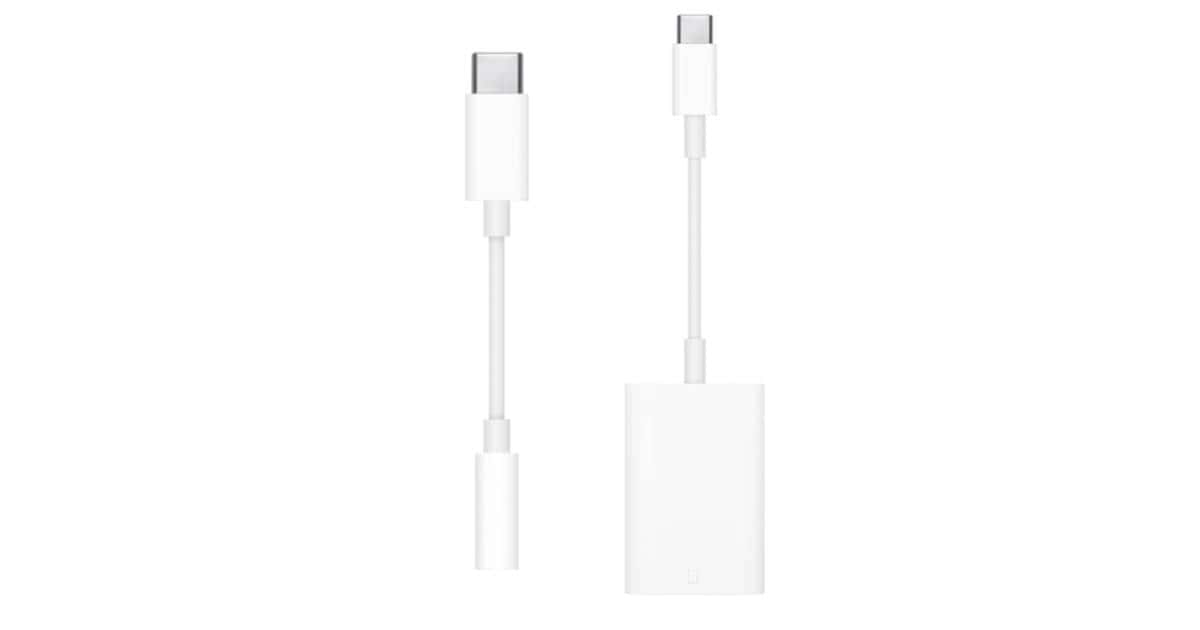 Apple USB-C 3.5mm headphone jack and SD card reader adapters for iPad Pro