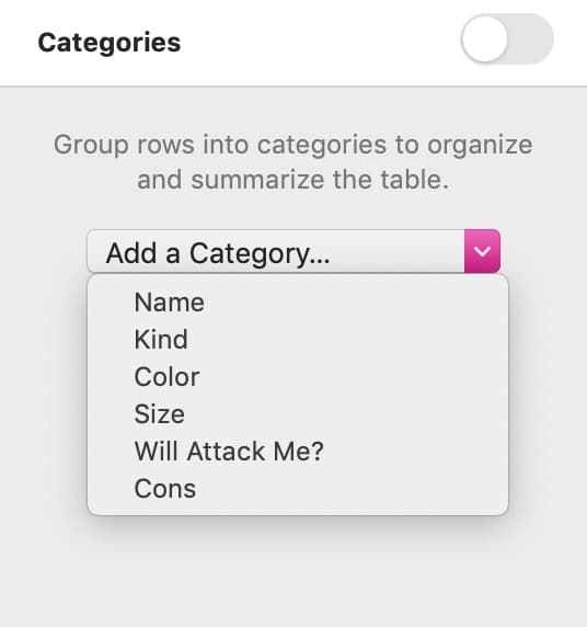 "Add a Category" Drop-down