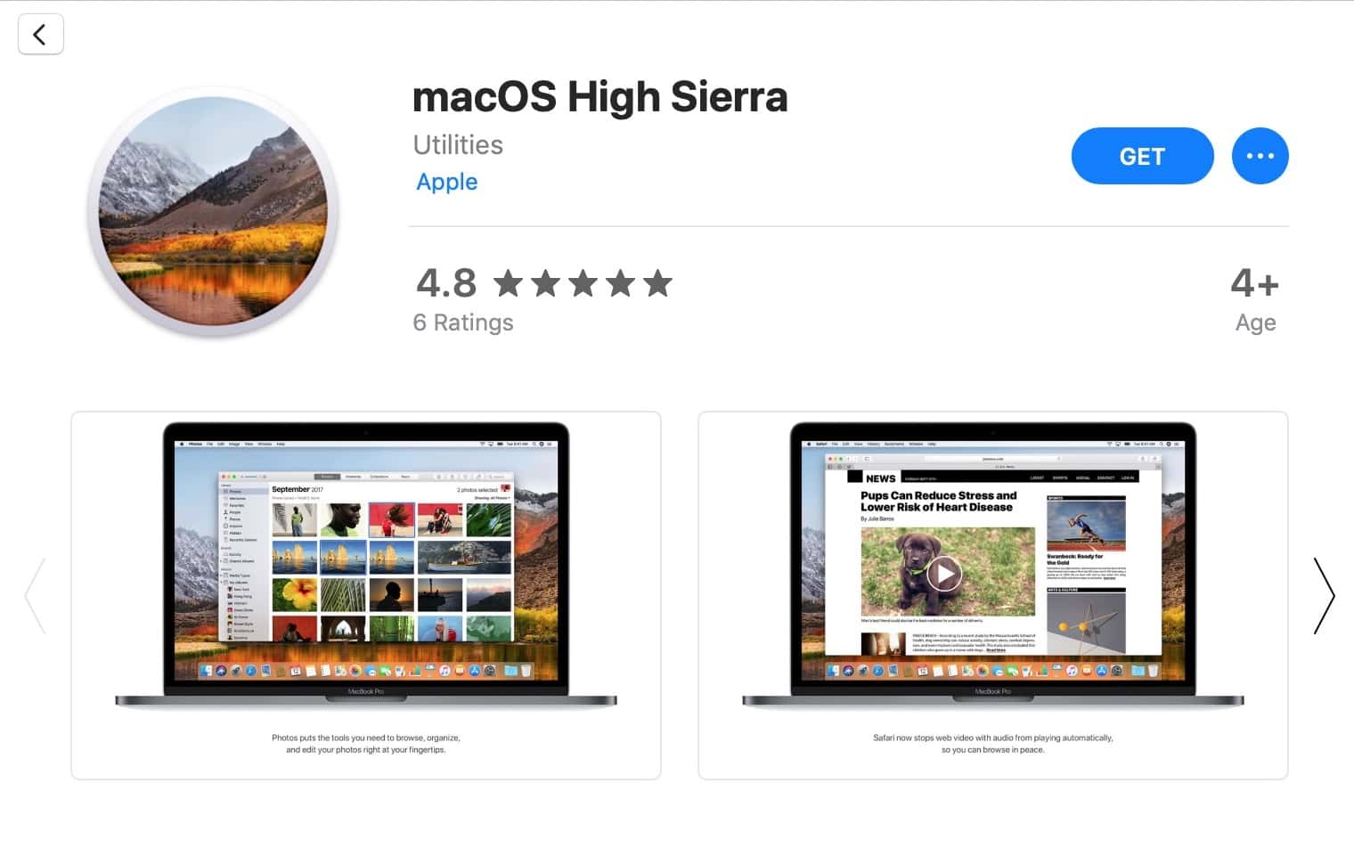 macOS High Sierra in App Store
