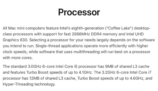 Apple notes n CPU choices,