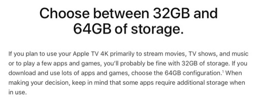 Apple TV 4K storage choices,