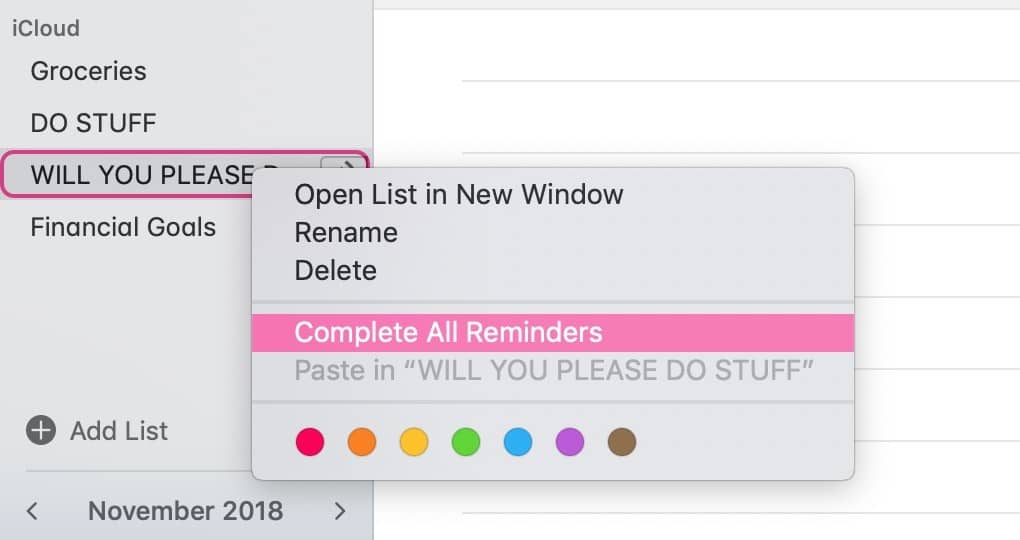 Complete All Reminders from Sidebar on Mac