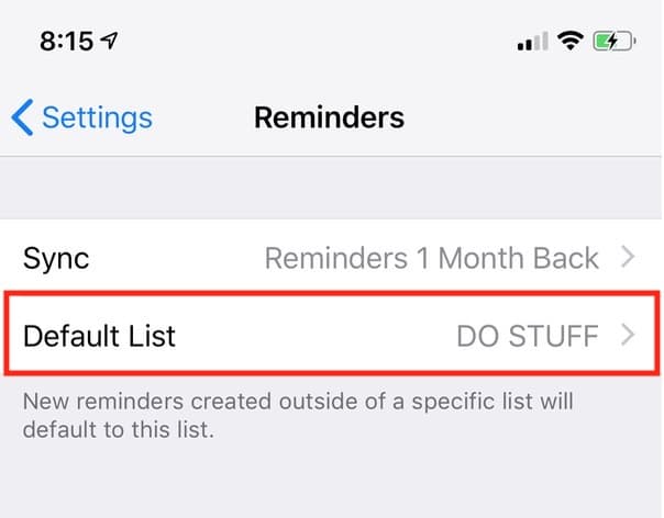 Setting Default List on iPhone