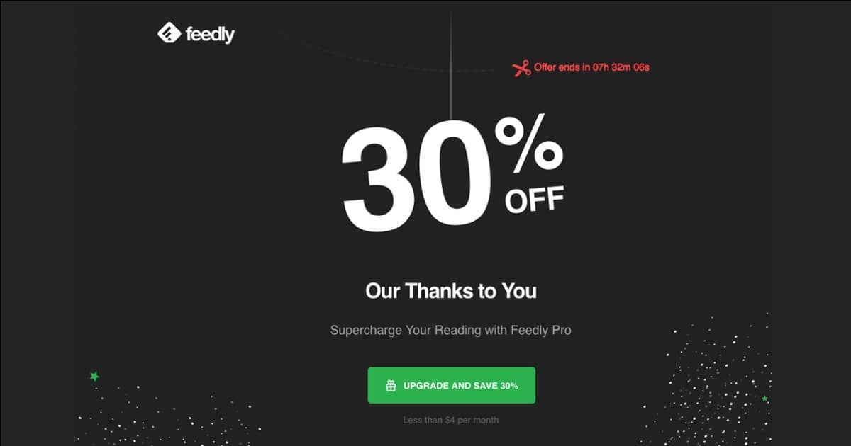 Feedly Offering 30% off Pro Plan
