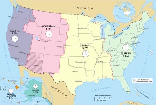 U.S. Time Zone Map