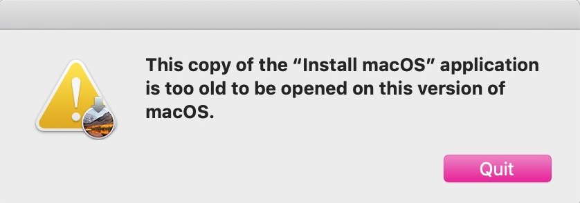 Warning Dialog that High Sierra Is Too Old