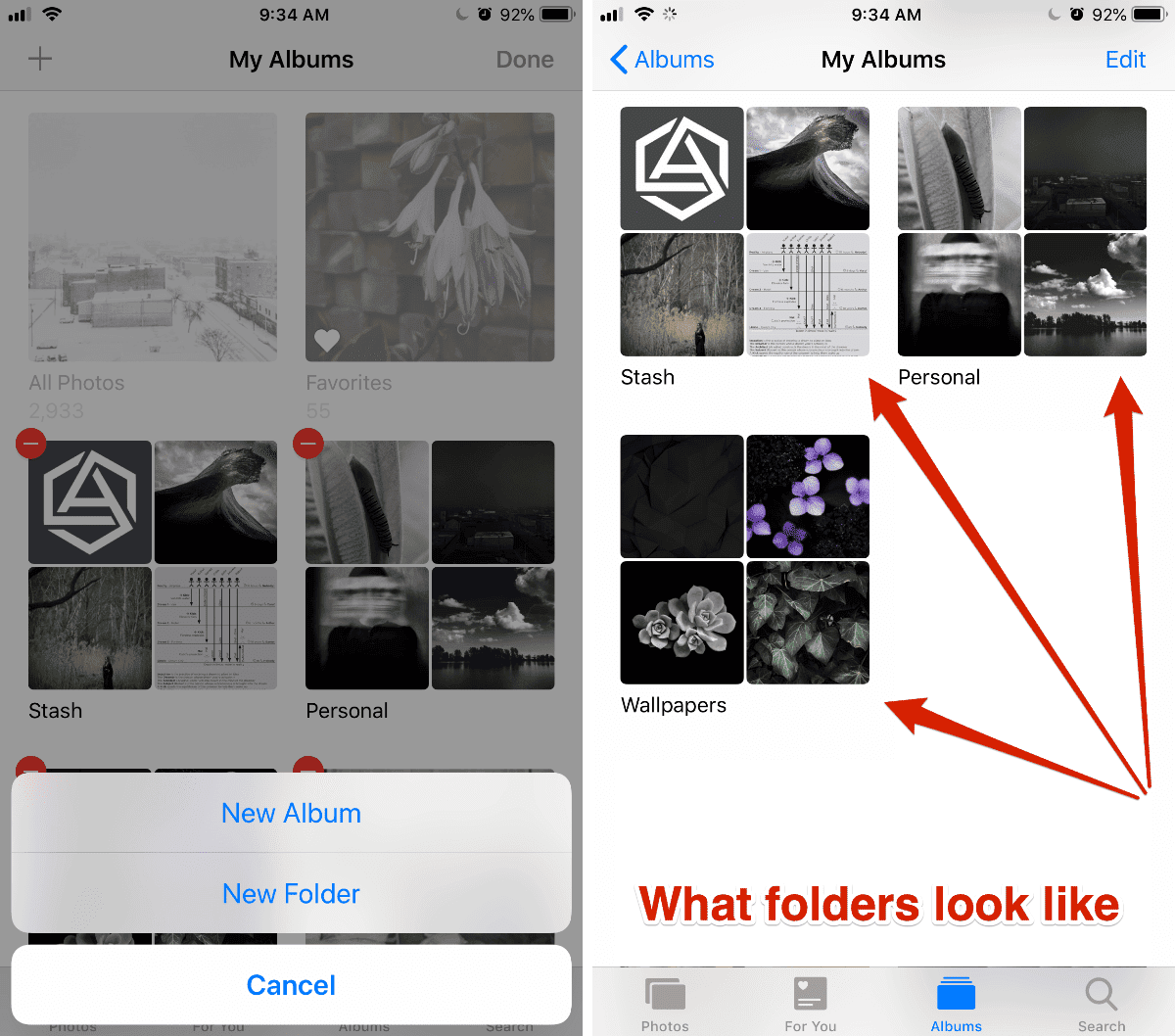 create album folders in photos