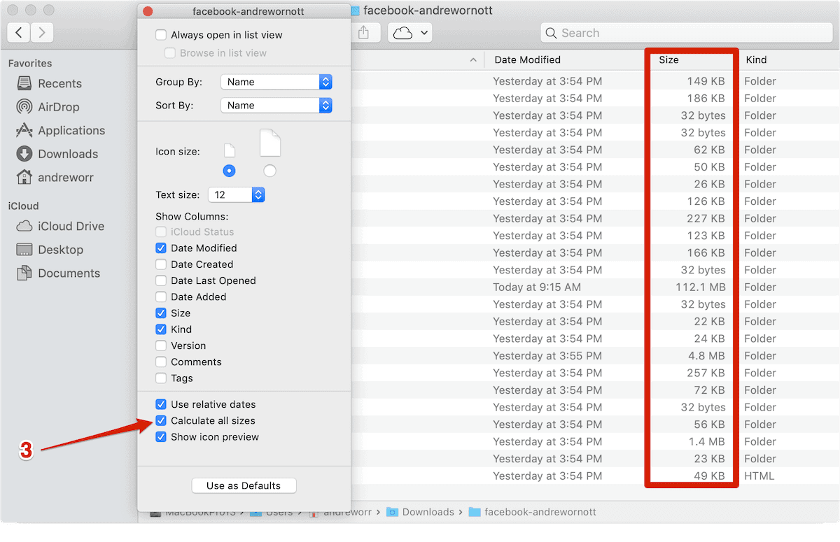 check folder sizes in finder