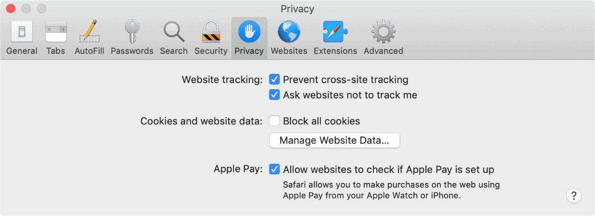 image of safari's privacy panel to turn on safari anti tracking