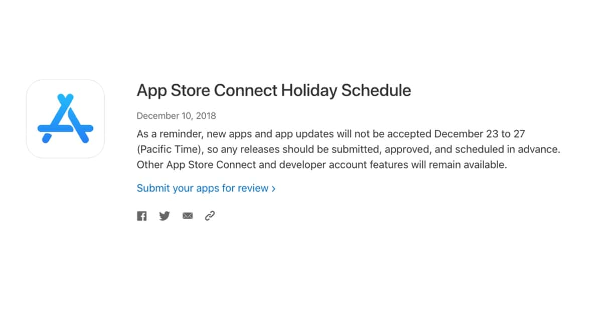 App Store Connect Christmas Break