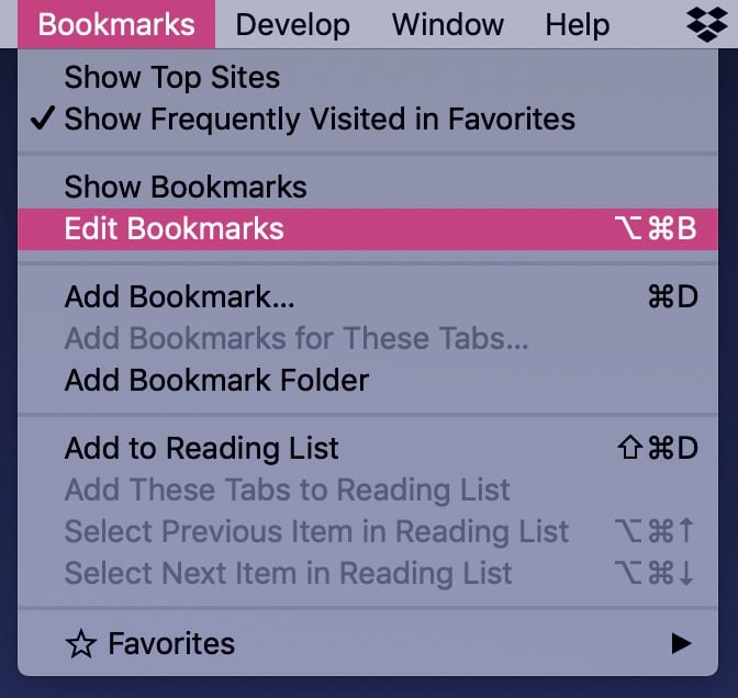 safari bookmarks keyboard shortcuts