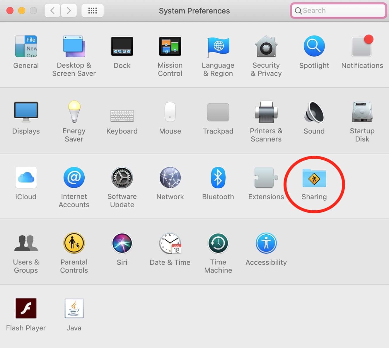 Sharing Pane of System Preferences