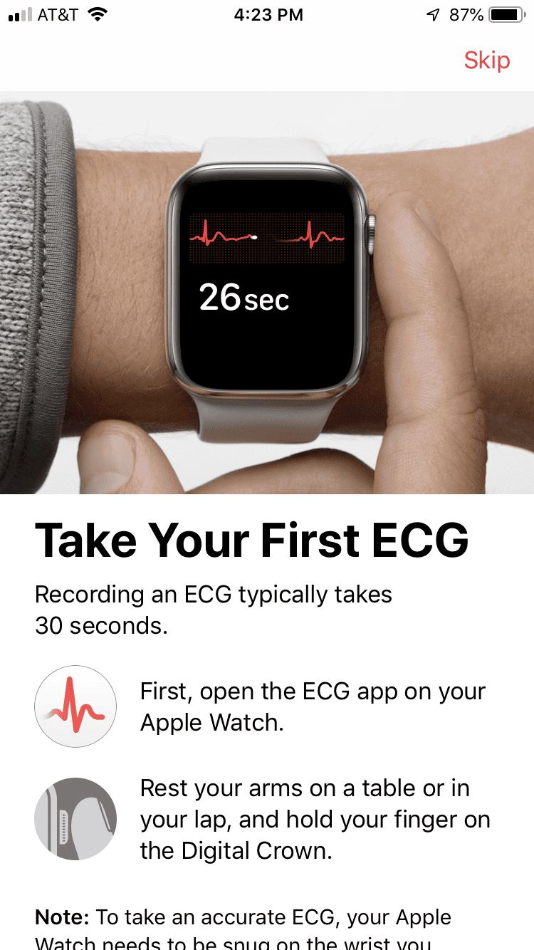 Screenshot demonstrating how to take an ECG