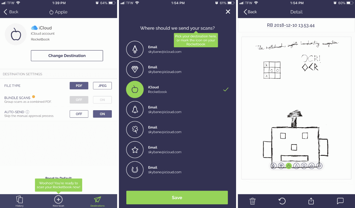 app screenshots for the rocketbook reusable notebook