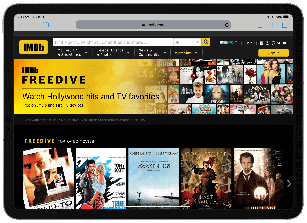 image of imdb freedive on iPad pro