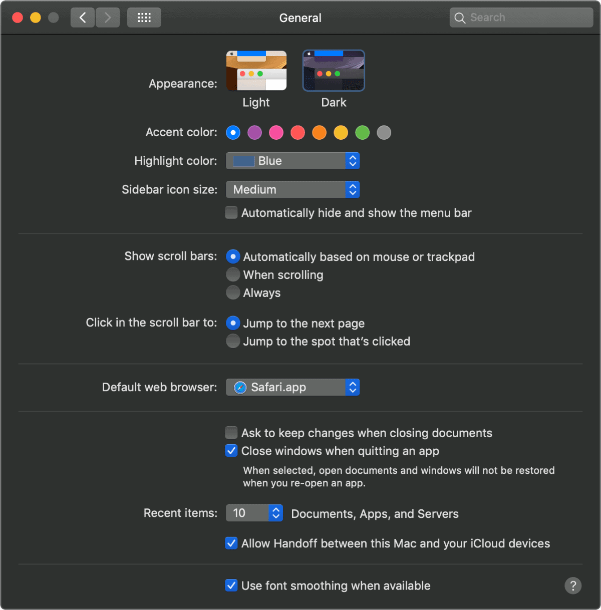 system preferences dark mode