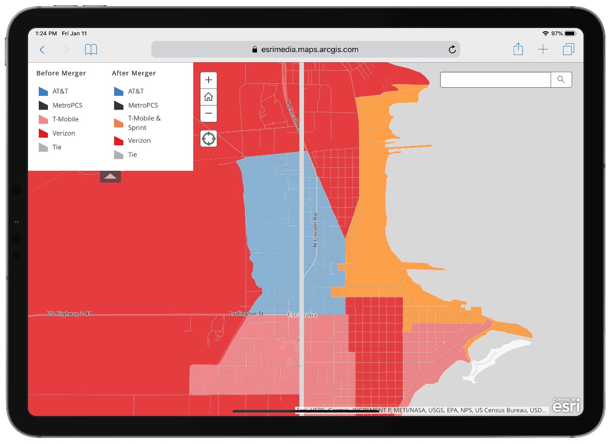 image of esri merger map on iPad pro