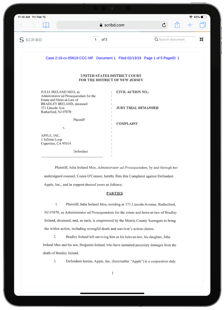 image of the lawsuit on ipad