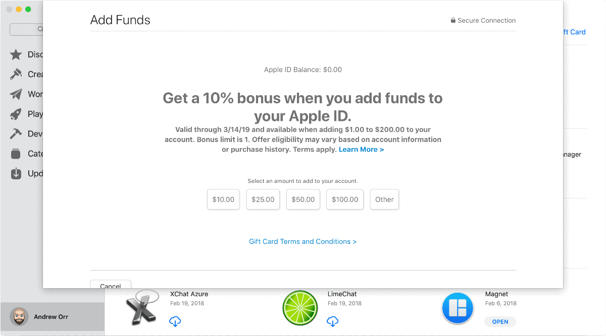 apple id funds on macOS