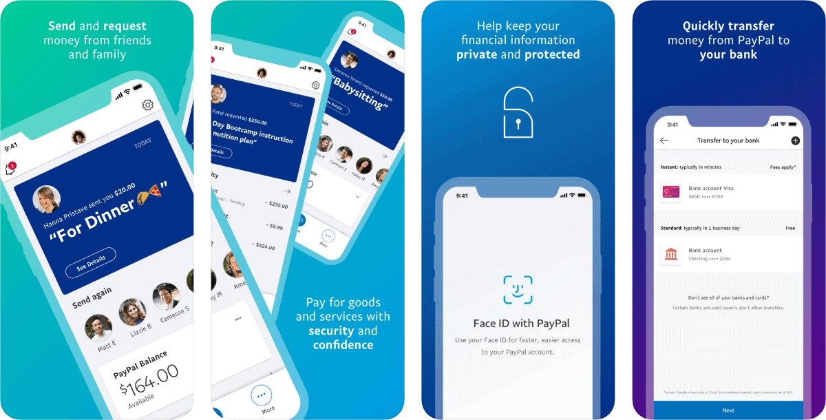 paypal instant transfer iOS app screenshots