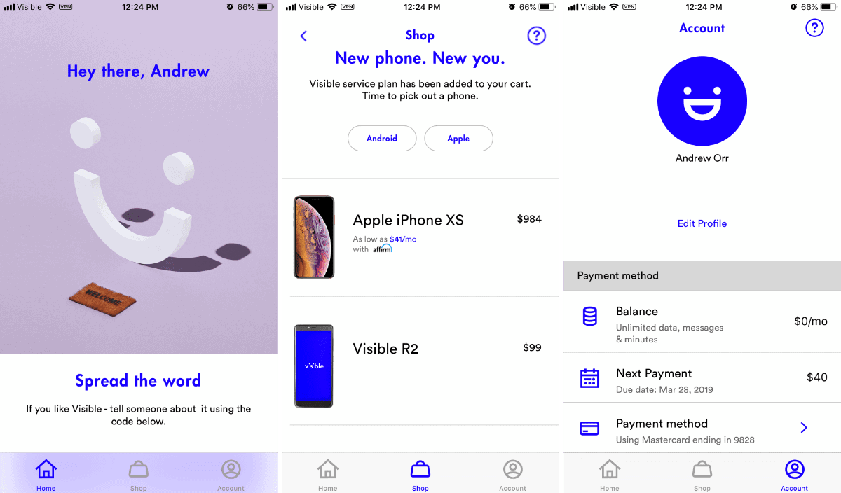 screenshots from the visible app